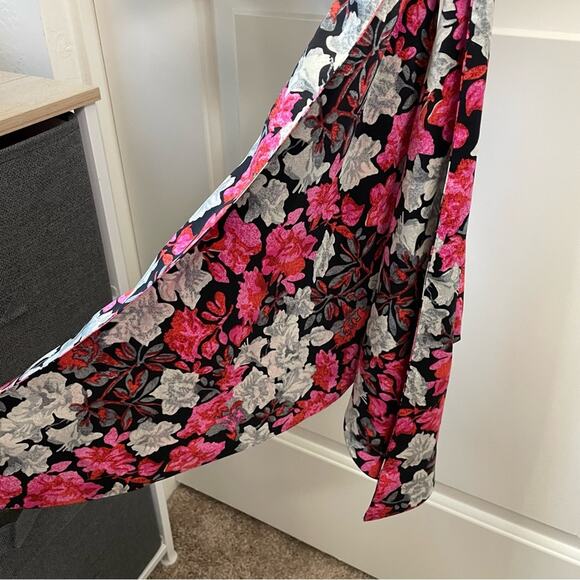 Cinq a Sept Black Floral 100% Silk Mini Slip Dress w/ Side Tie - Picture 7 of 16